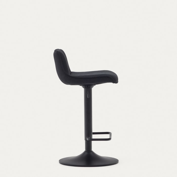Zenda stool in black chenille and matt black steel 81-102 cm