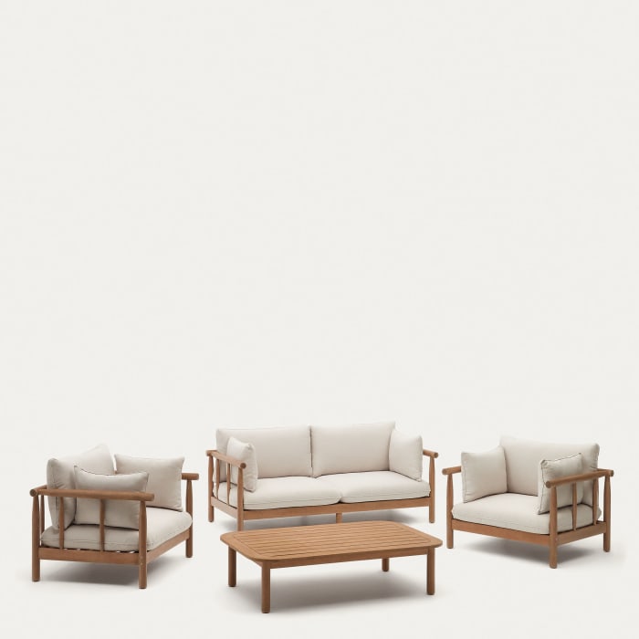 Sacova set of 2 armchairs 2 seater sofa and coffee table in solid  eucalyptus wood FSC | Kave Home International
