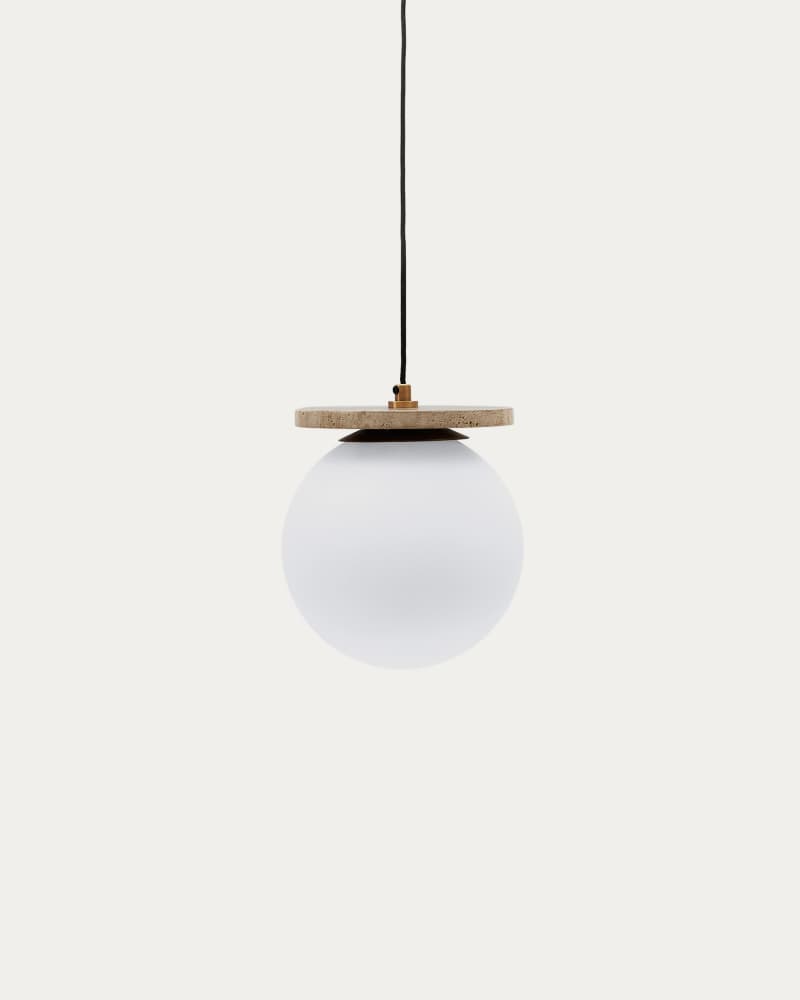 Malachi ceiling lamp, glazed glass and travertine