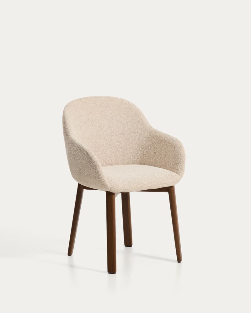 Meila chair with armrests, beige chenille and walnut
