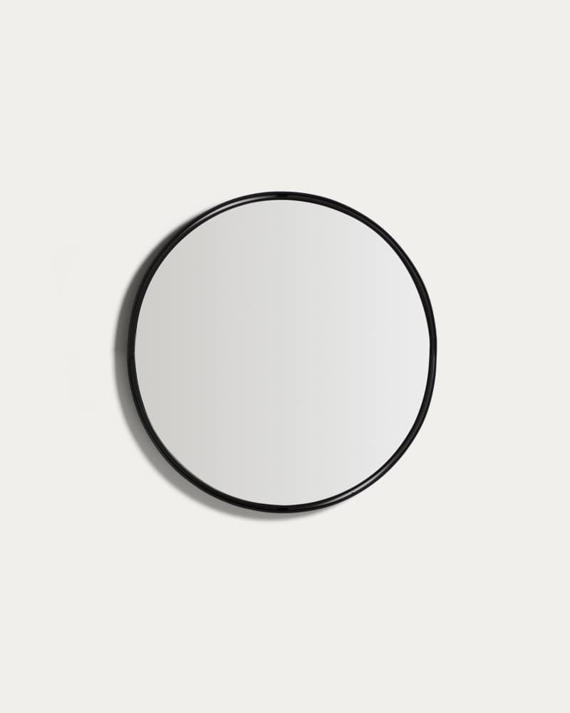 Noral round black metal mirror