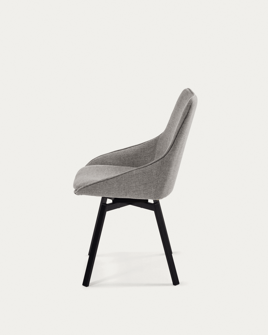 Jenna light grey swivel chair with steel legs with black finish FSC 100%