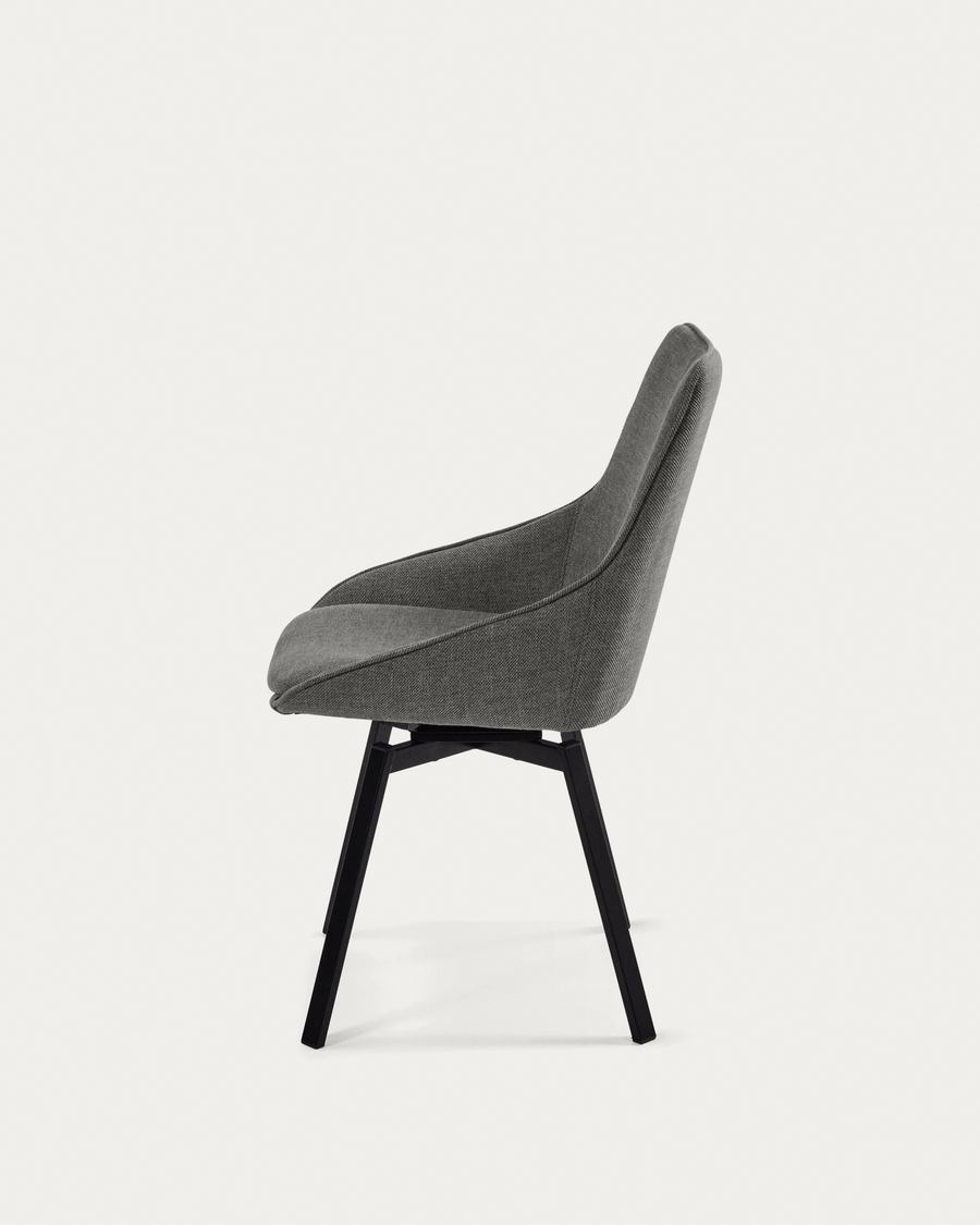 Jenna dark grey swivel chair with steel legs with black finish FSC 100%