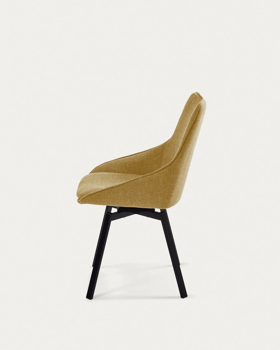 Jenna mustard swivel chair with steel legs with black finish FSC 100%