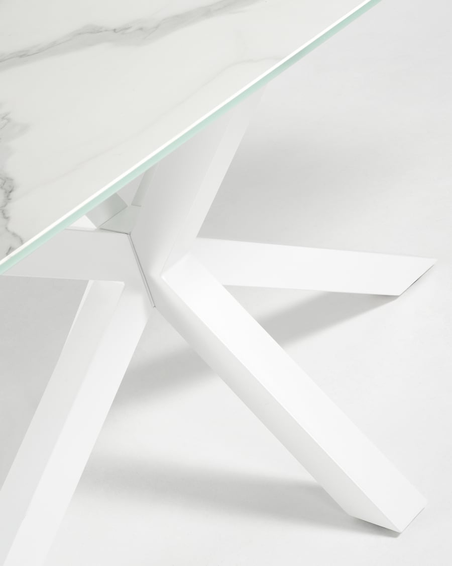 Argo table in white Kalos porcelain and steel legs with white finish, 200 x 100 cm