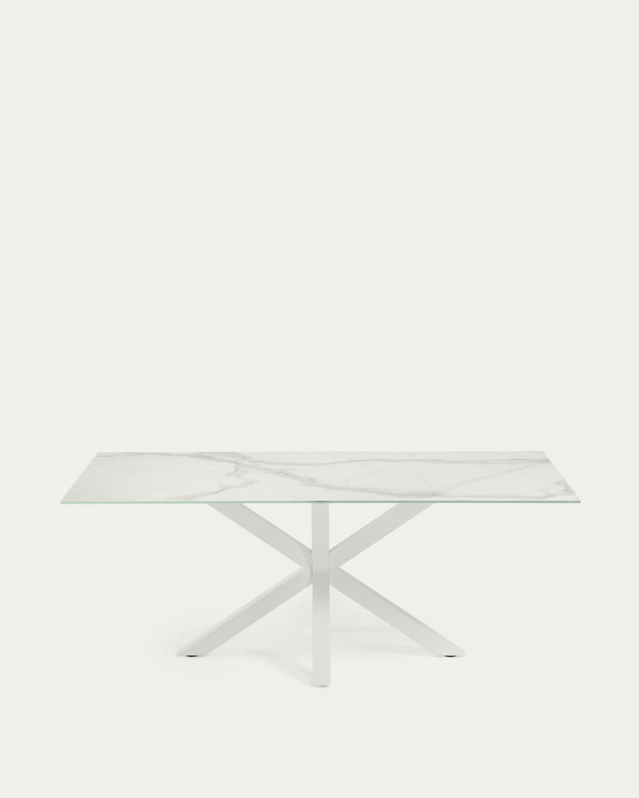 Argo table in white Kalos porcelain and steel legs with white finish, 200 x 100 cm