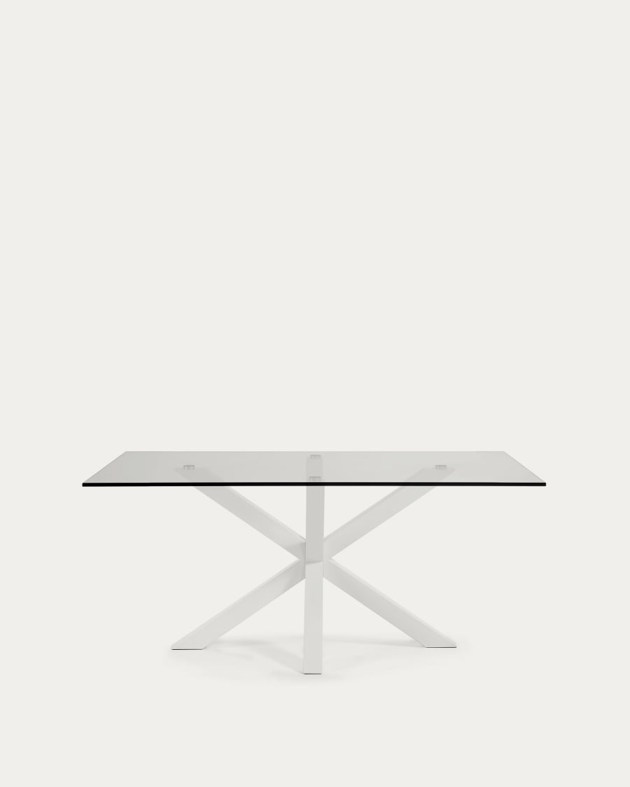 Argo glass table and steel legs with white finish, 180 x 100 cm