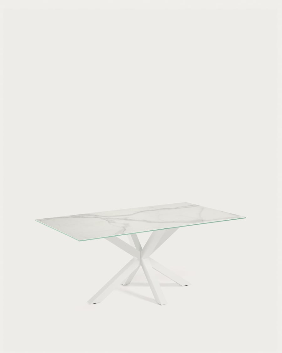 Argo table in white Kalos porcelain and steel legs with white finish, 180 x 100 cm