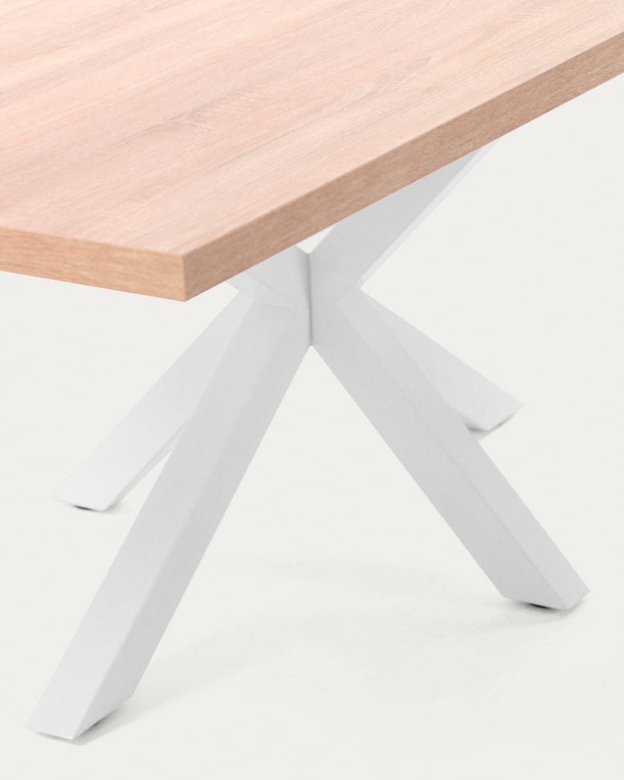 Argo table in melamine with natural finish and steel legs with white finish 180 x 100 cm