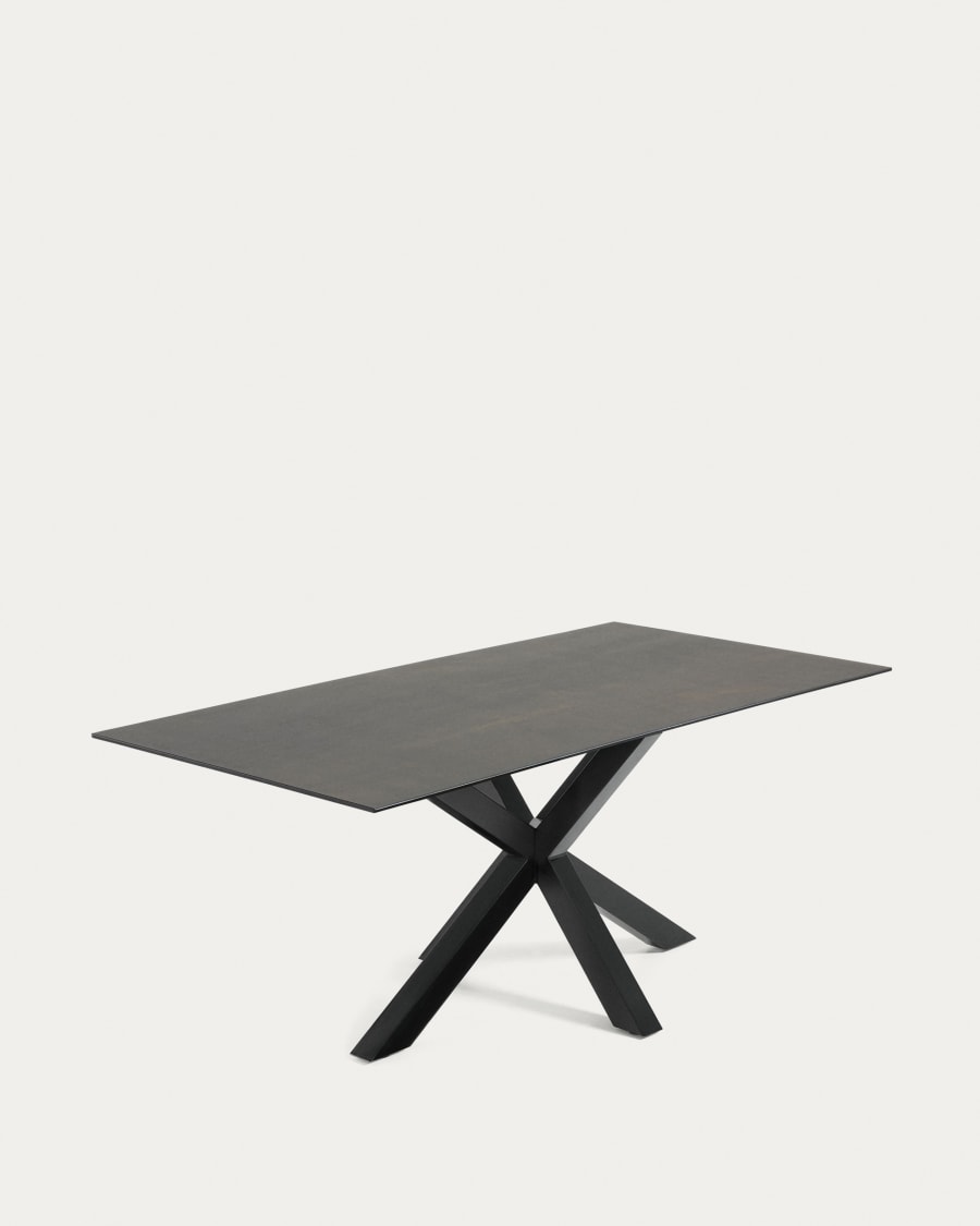 Argo table in Iron Moss porcelain and steel legs with black finish, 200 x 100 cm
