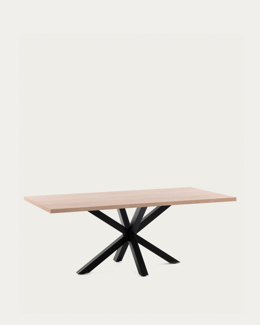 Argo table in melamine with natural finish and steel legs with black finish 200 x 100 cm