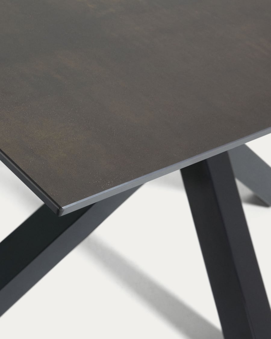 Argo table in Iron Moss porcelain and steel legs with black finish, 180 x 100 cm
