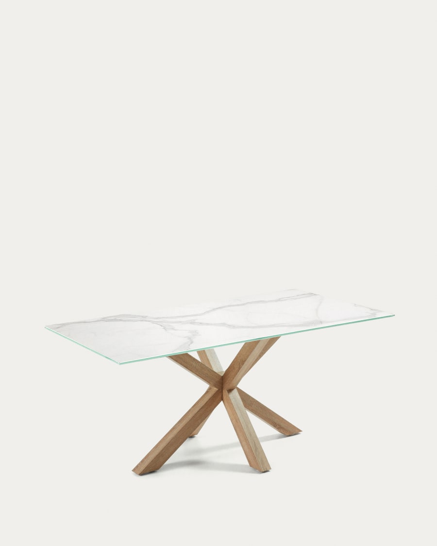 Argo porcelain table in white with steel wooden effect legs 200 x 100 cm