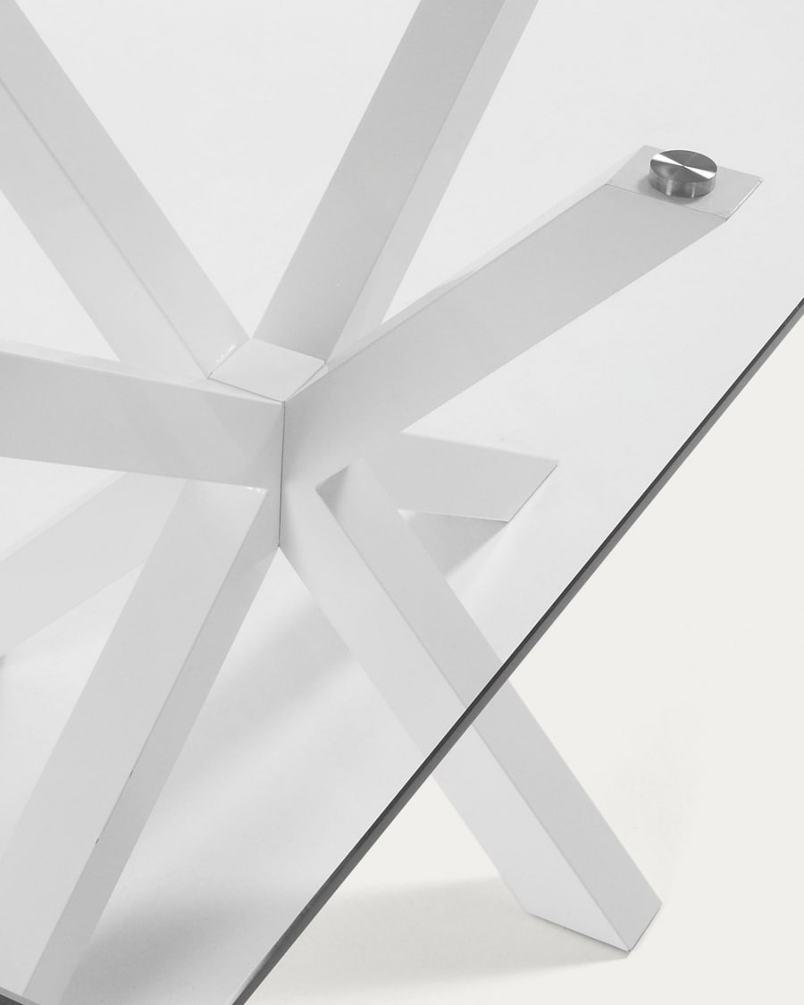 Argo glass table with steel legs with white finish 160 x 90 cm