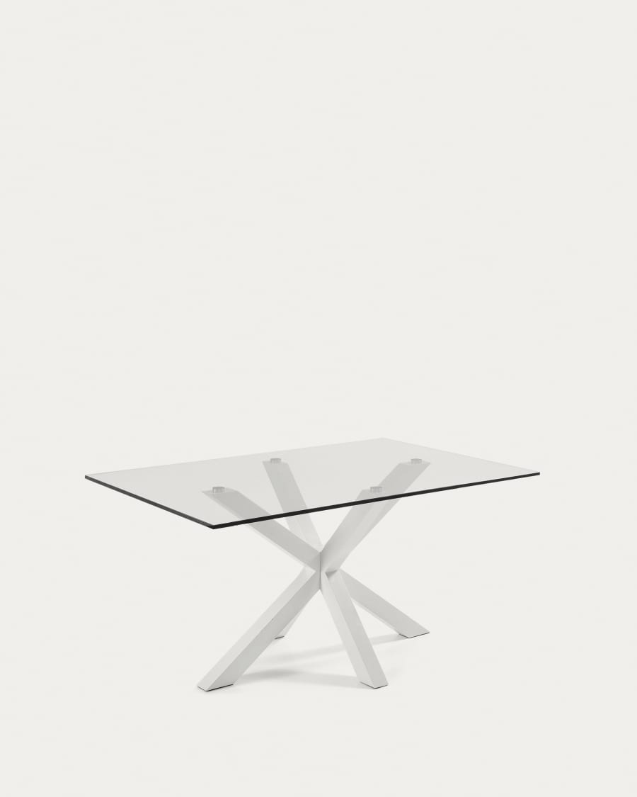 Argo glass table with steel legs with white finish 160 x 90 cm