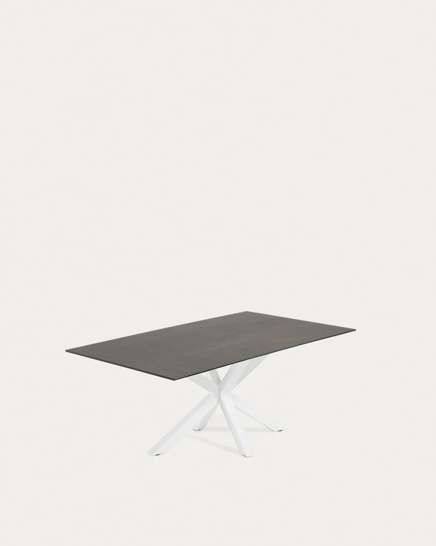 Argo table in Iron Moss porcelain and steel legs with white finish, 160 x 90 cm