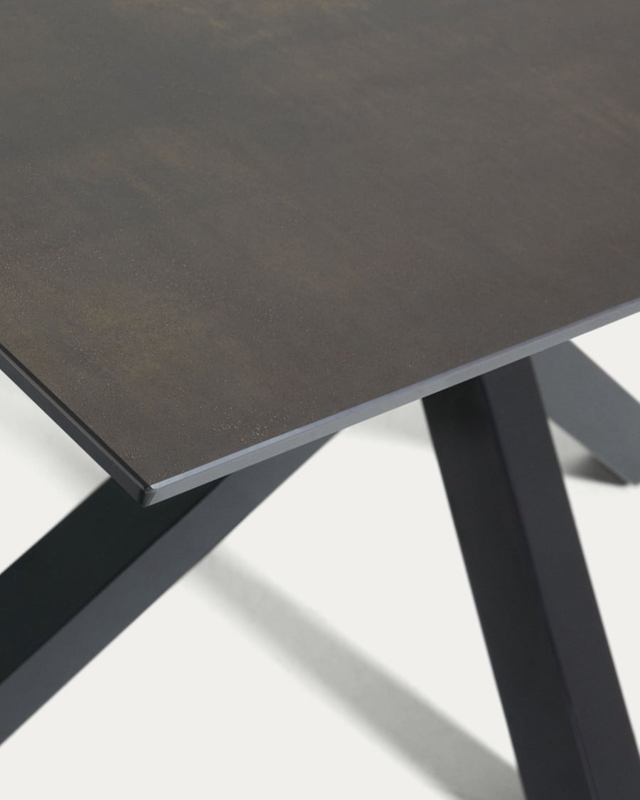 Argo table in Iron Moss porcelain and steel legs with black finish, 160 x 90 cm