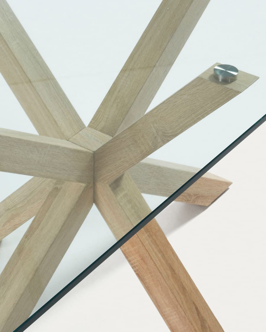 Argo glass table with steel legs with wood-effect finish 160 x 90 cm