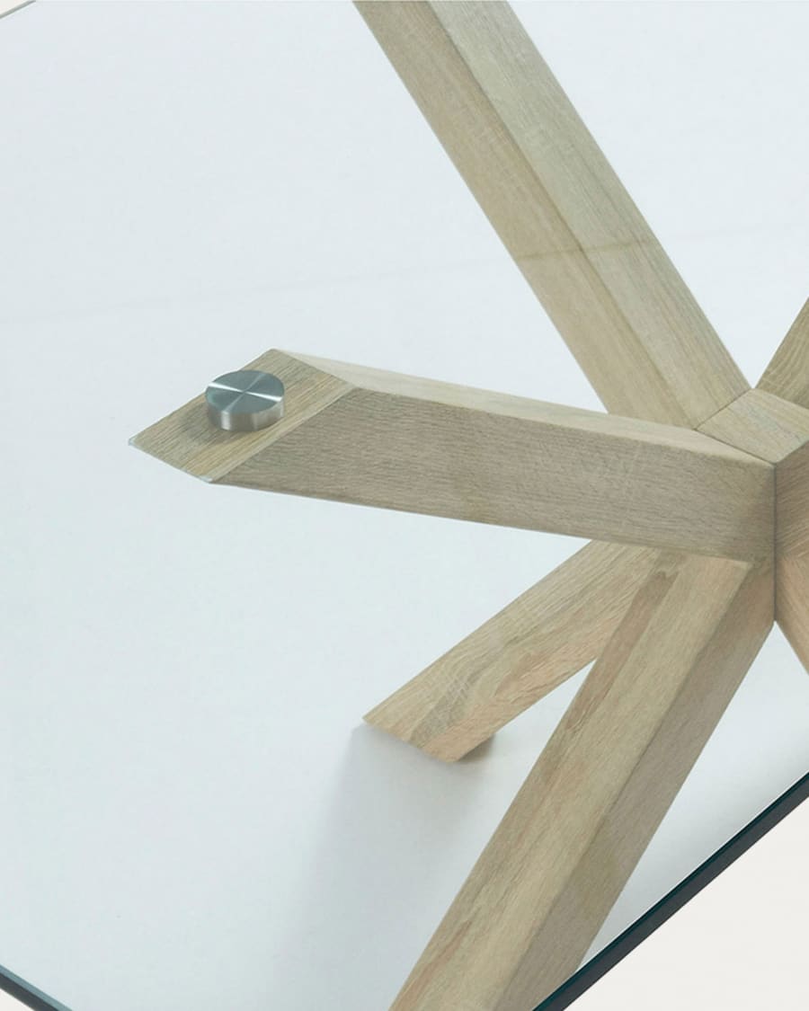 Argo glass table with steel legs with wood-effect finish 160 x 90 cm