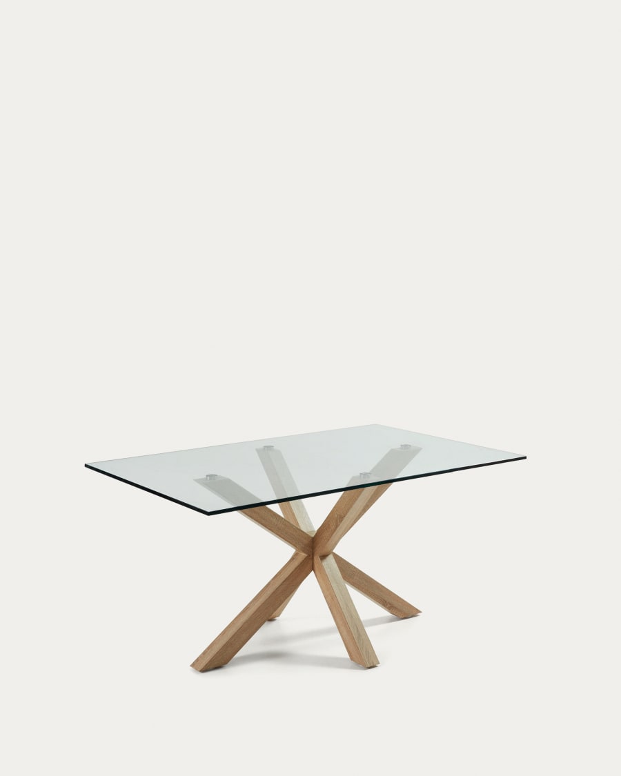 Argo glass table with steel legs with wood-effect finish 160 x 90 cm