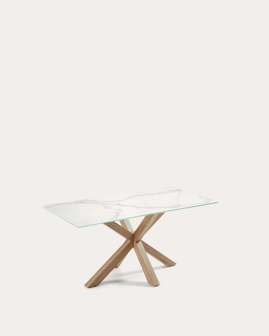 Argo porcelain table in white with steel wooden effect legs 160 cm