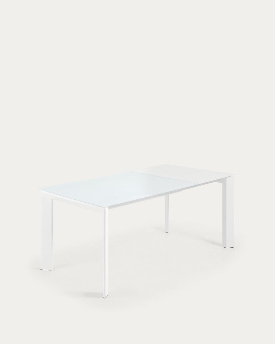 Axis white glass extendable table with white steel legs 120 (180) cm
