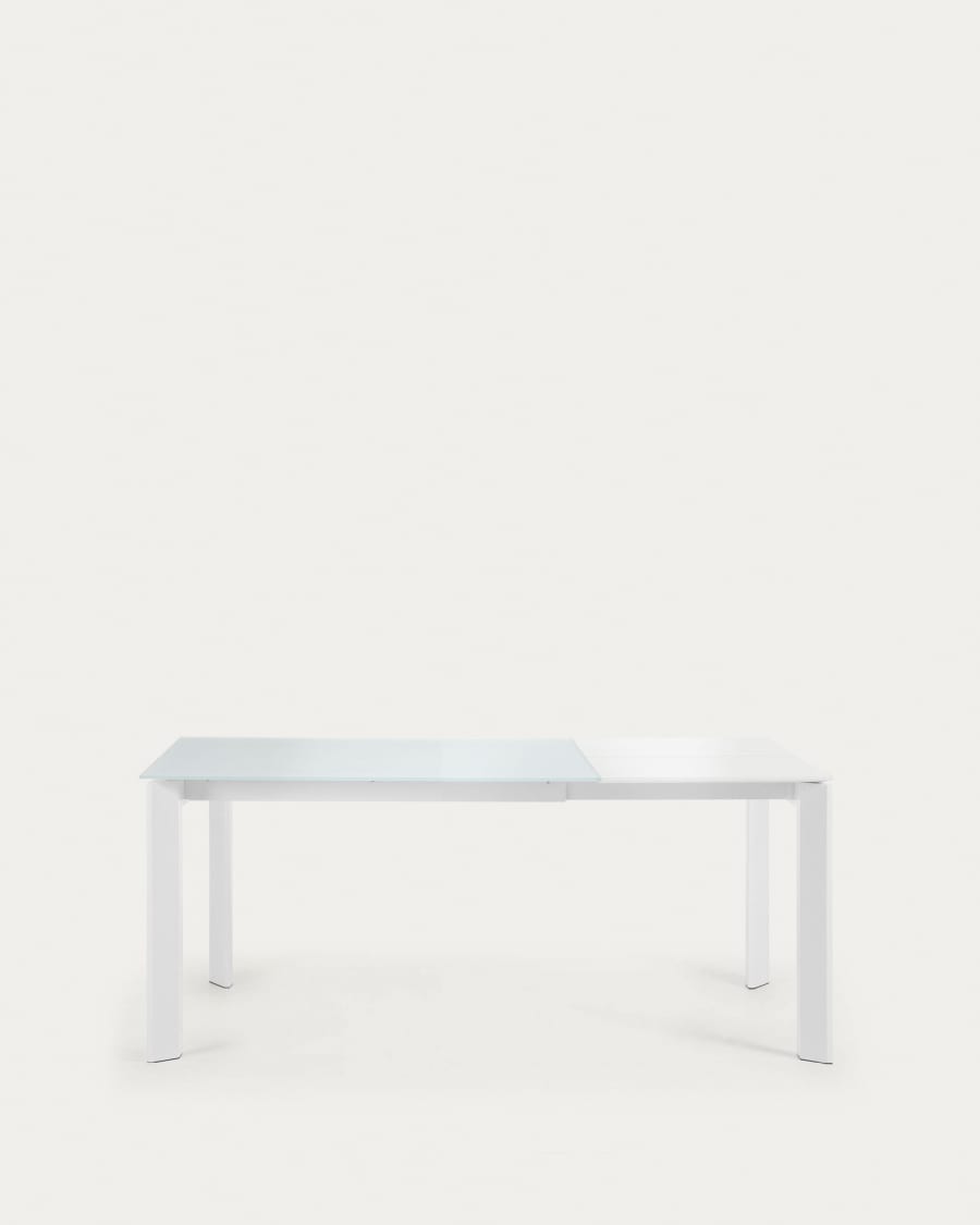 Axis white glass extendable table with white steel legs 120 (180) cm