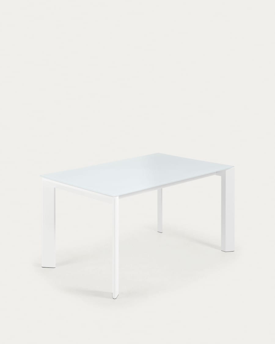 Axis white glass extendable table with white steel legs 140 (200) cm