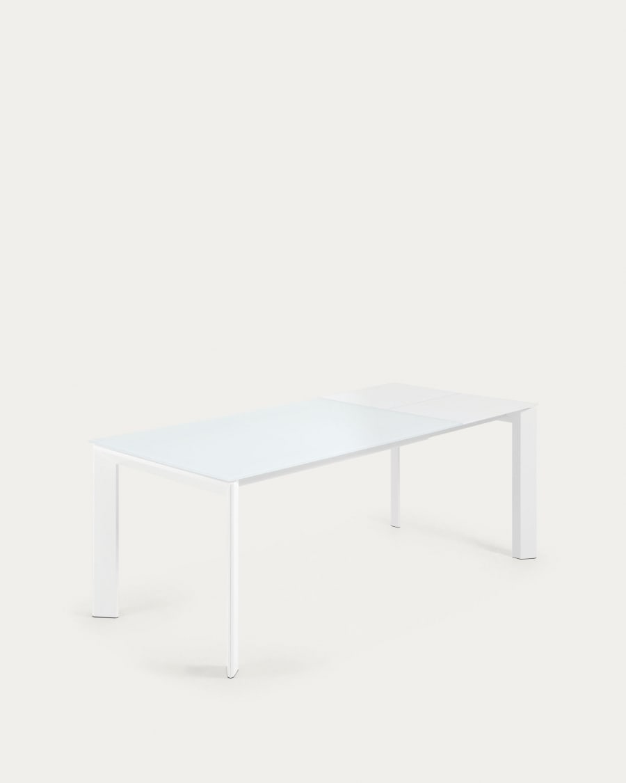 Axis white glass extendable table with white steel legs 140 (200) cm