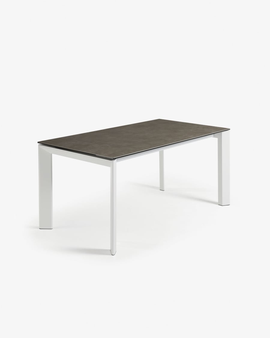 Axis Ausziehtisch Feinsteinzeug Vulcano Ceniza Finish Stahlbeine in Weiß 140 (200) cm