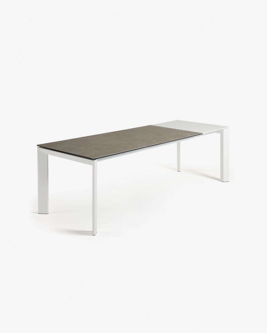 Axis Ausziehtisch Feinsteinzeug Vulcano Ceniza Finish Stahlbeine in Weiß 140 (200) cm