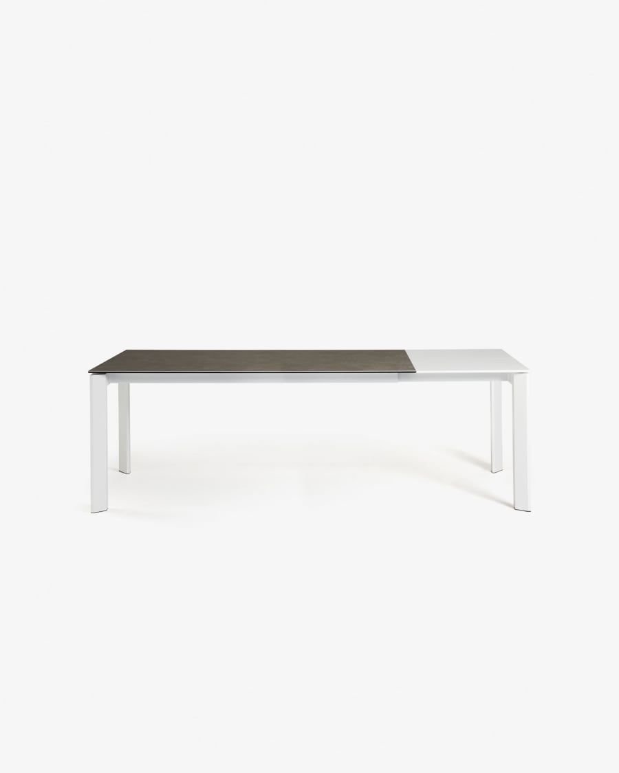 Axis Ausziehtisch Feinsteinzeug Vulcano Ceniza Finish Stahlbeine in Weiß 140 (200) cm