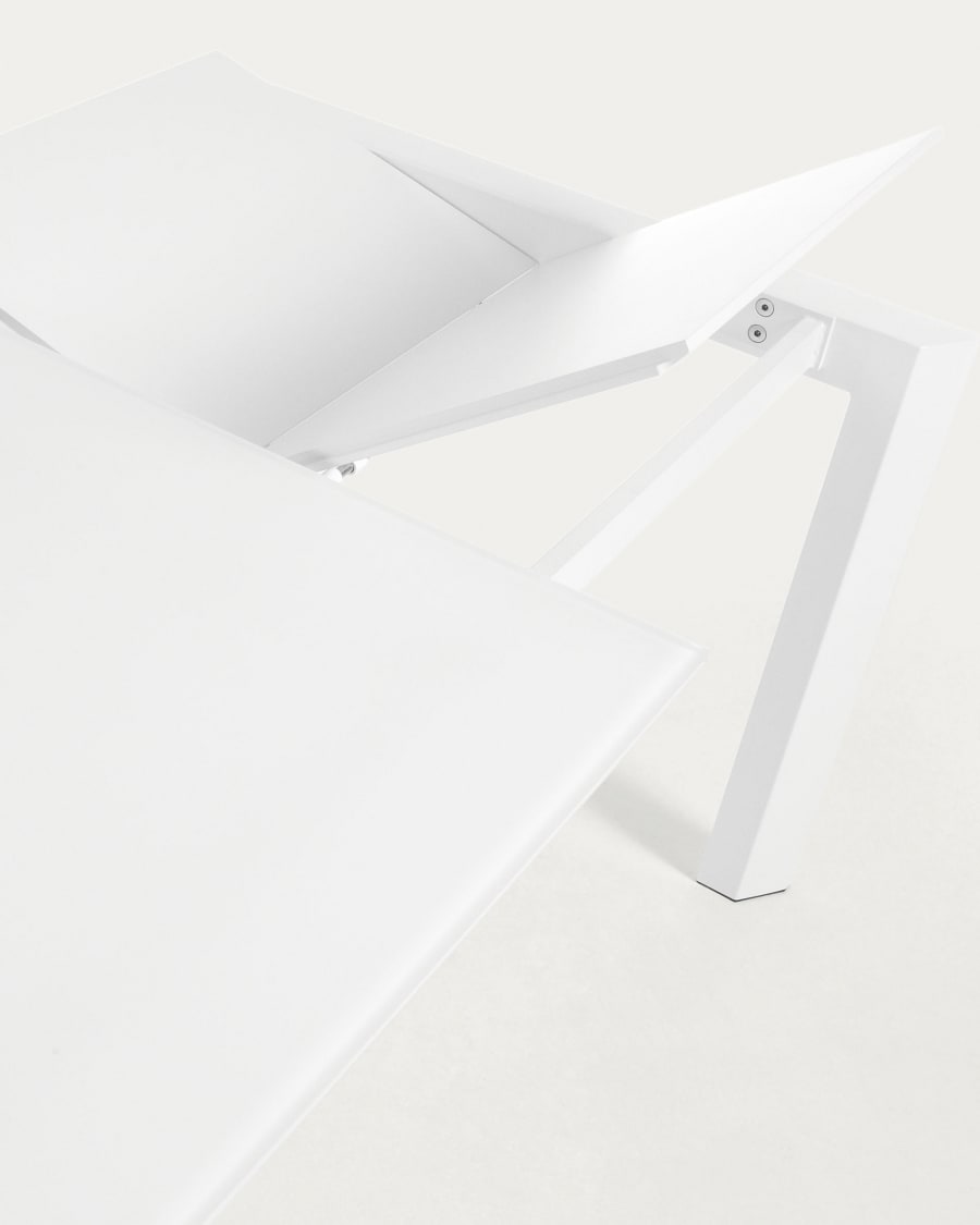 Axis Ausziehtisch aus Glas weiß und Stahlbeine mit weißem Finish 160 (220) cm