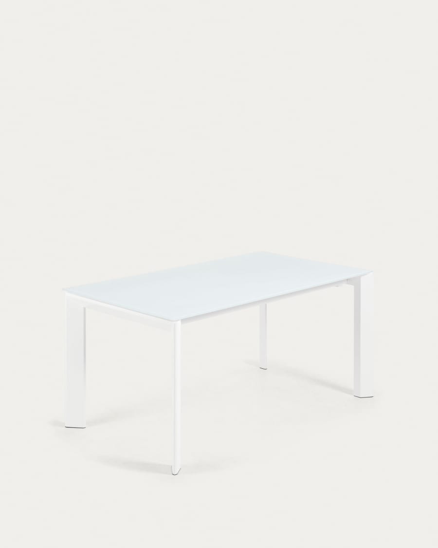 Axis Ausziehtisch aus Glas weiß und Stahlbeine mit weißem Finish 160 (220) cm