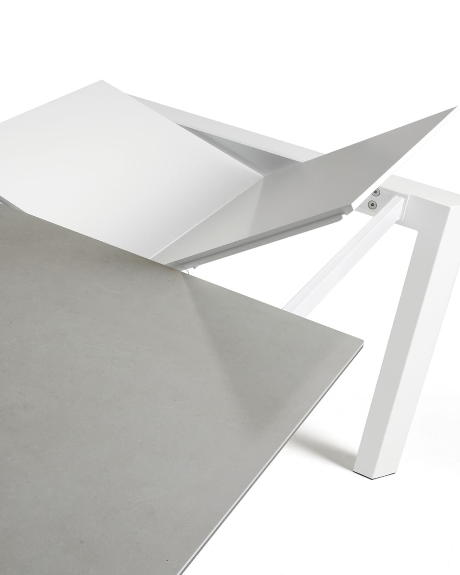 Axis Ausziehtisch Feinsteinzeug mit Hydra Plomo Finish Beine in Weiß 160 (220) cm