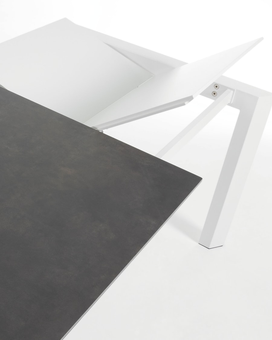 Axis porcelain extendable table in Volcano Rock finish with white legs 160 (220) cm