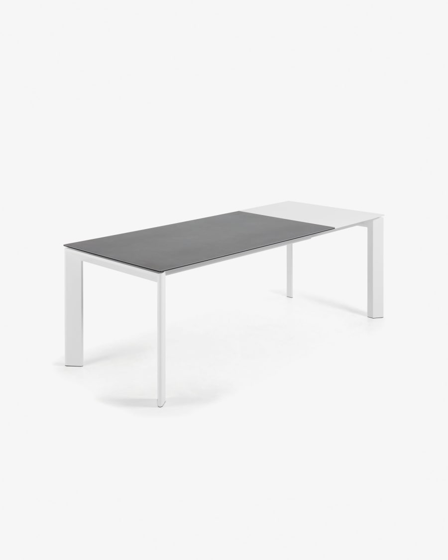 Axis porcelain extendable table in Volcano Rock finish with white legs 160 (220) cm