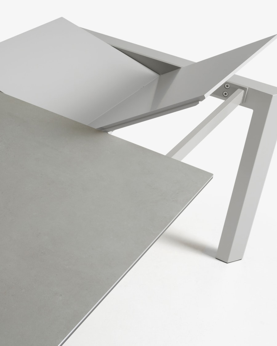Axis Ausziehtisch Feinsteinzeug mit Hydra Plomo Finish und Stahlbeine grau 120 (180) cm