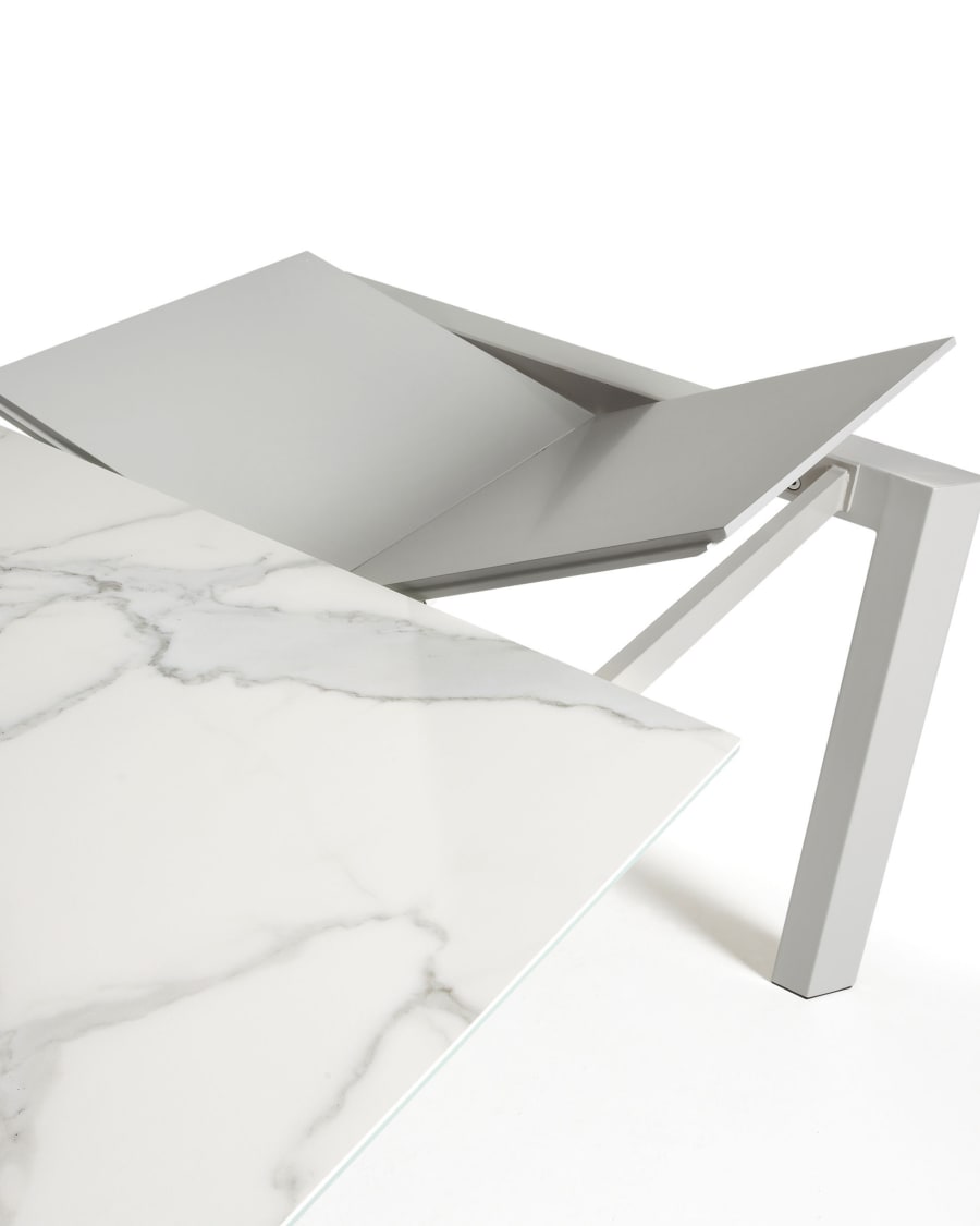 Axis Ausziehtisch Feinsteinzeug mit Kalos Blanco Finish Beine in Grau 140 (200) cm
