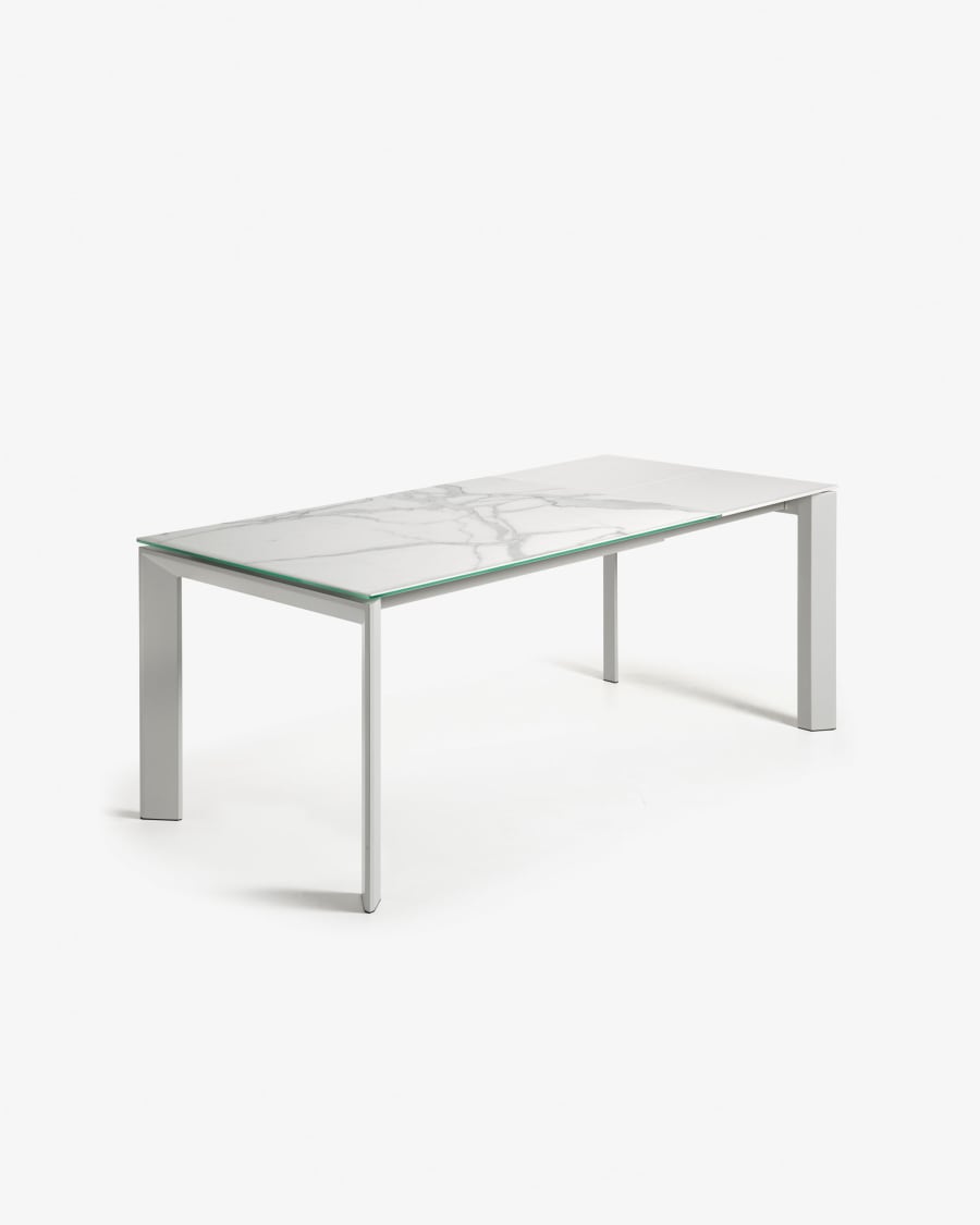 Axis Ausziehtisch Feinsteinzeug mit Kalos Blanco Finish Beine in Grau 140 (200) cm