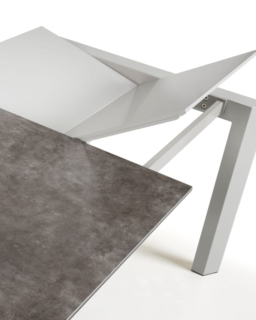 Axis Ausziehtisch Feinsteinzeug Vulcano Ceniza Finish Stahlbeine in Grau 140 (200) cm