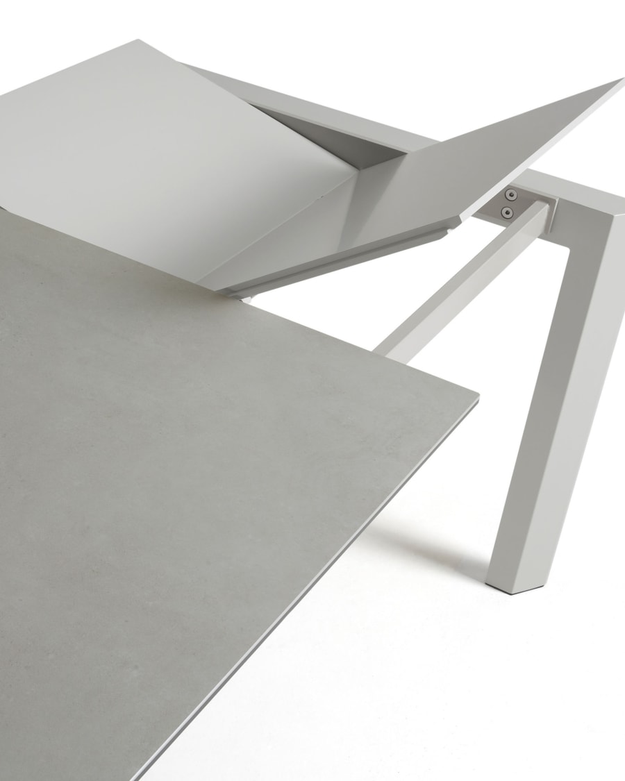 Axis Ausziehtisch Feinsteinzeug mit Hydra Plomo Finish Beine in Grau 160 (220) cm