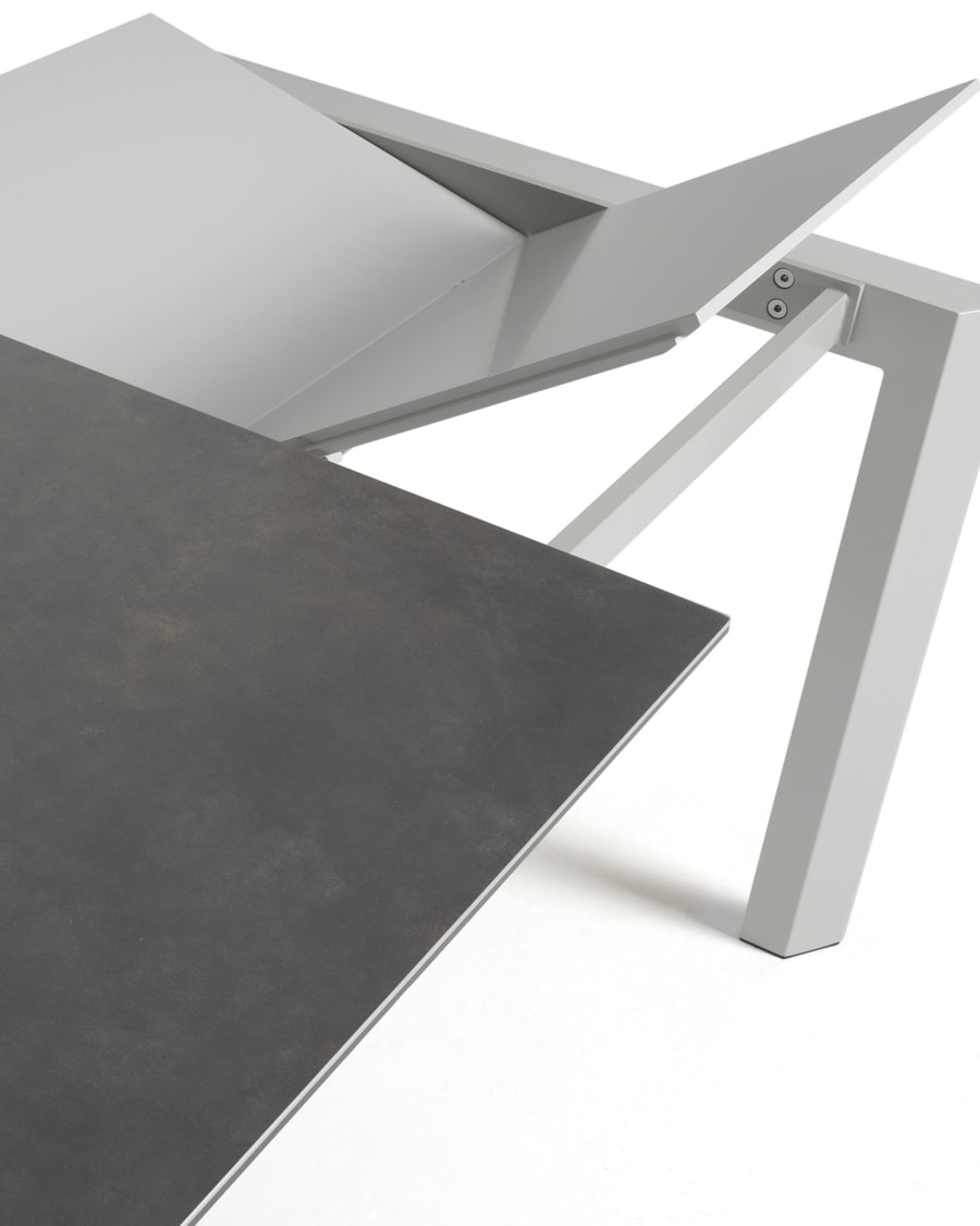 Axis porcelain extendable table in Volcano Rock finish with grey legs 160 (220) cm