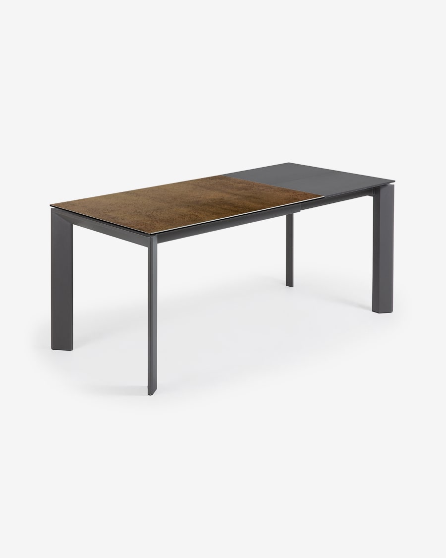 Axis Ausziehtisch Feinsteinzeug Iron Corten Finish und Beine in Dunkelgrau 120 (180) cm