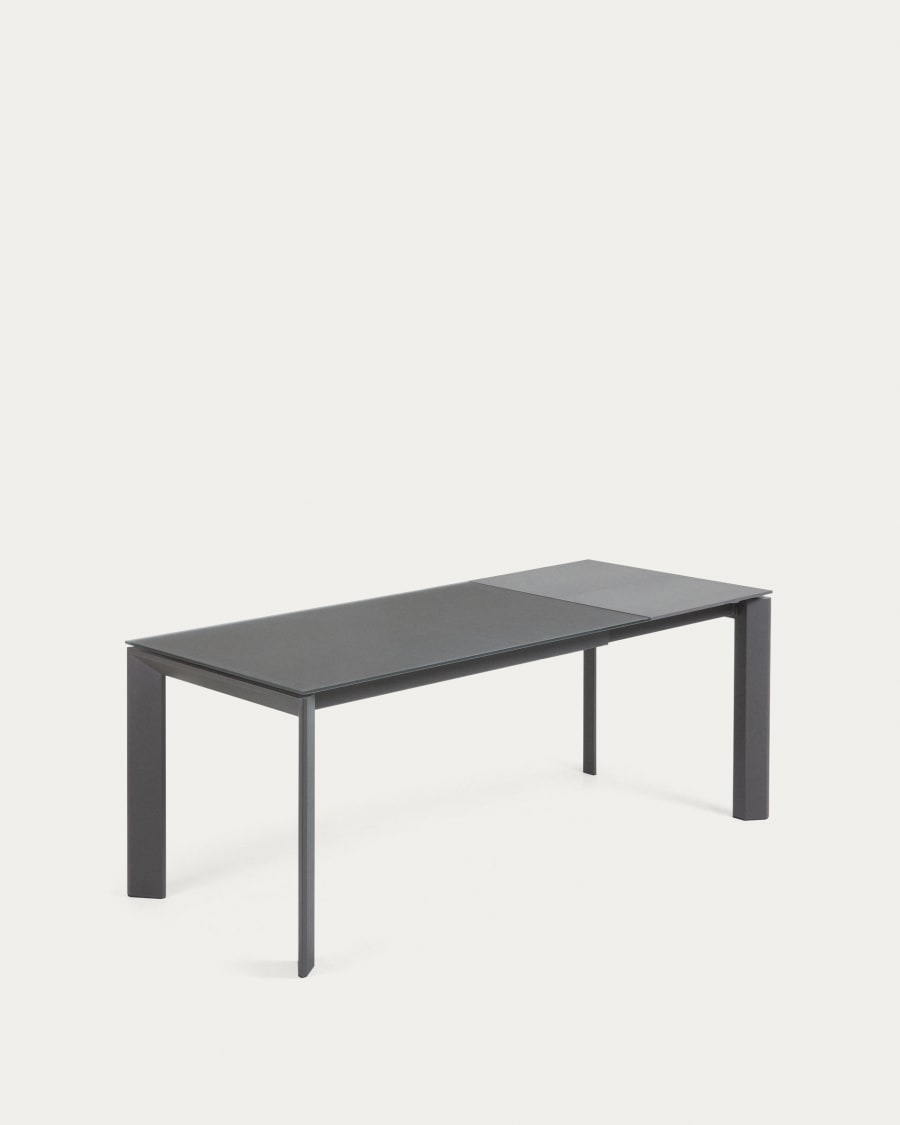 Axis Ausziehtisch aus Glas grau und Stahlbeine mit Finish in Dunkelgrau 140 (200) cm