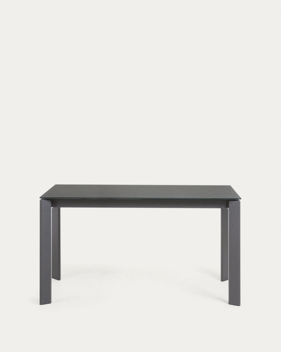 Axis Ausziehtisch aus Glas grau und Stahlbeine mit Finish in Dunkelgrau 140 (200) cm