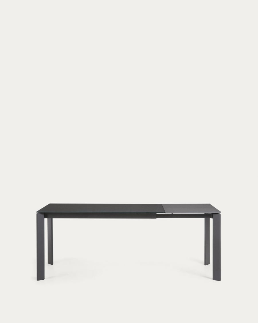 Axis Ausziehtisch aus Glas grau und Stahlbeine mit Finish in Dunkelgrau 140 (200) cm