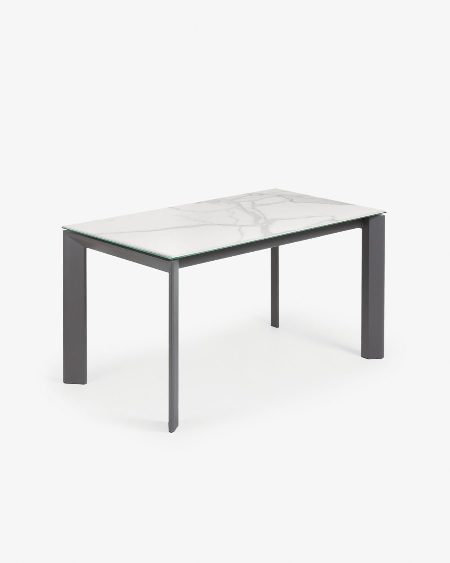 Axis Ausziehtisch Feinsteinzeug mit Finish in Kalos Weiß und Beine in Dunkelgrau 140 (180) cm