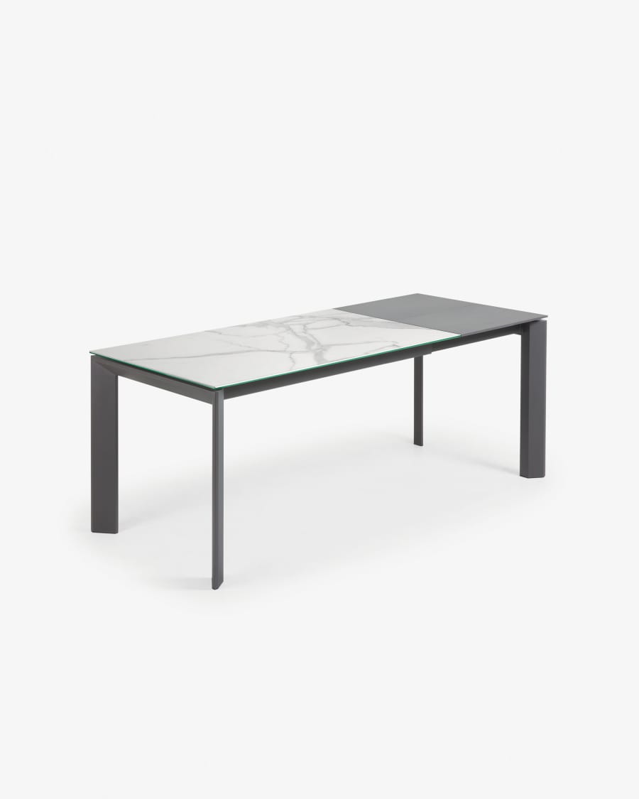 Axis Ausziehtisch Feinsteinzeug mit Finish in Kalos Weiß und Beine in Dunkelgrau 140 (180) cm
