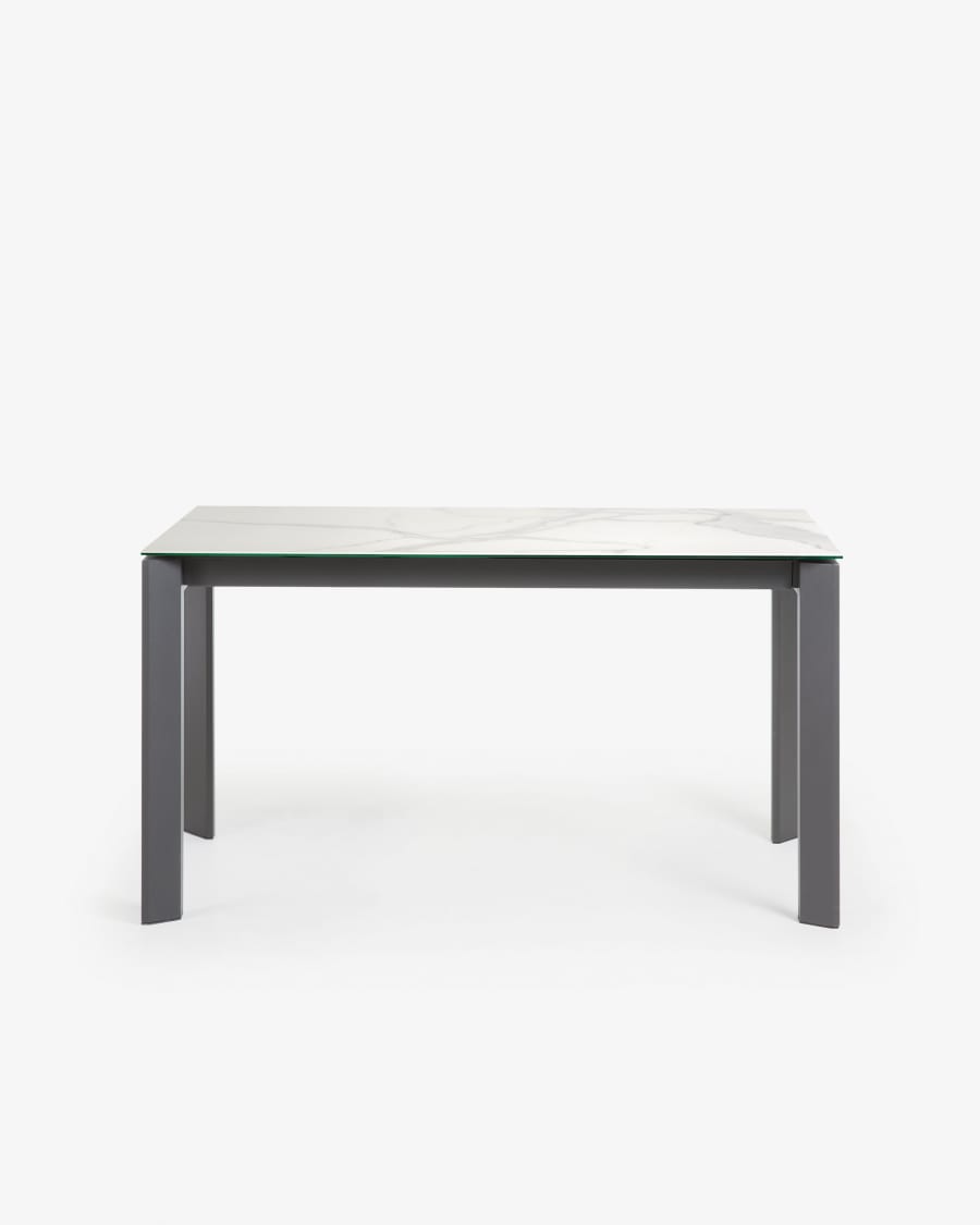 Axis Ausziehtisch Feinsteinzeug mit Finish in Kalos Weiß und Beine in Dunkelgrau 140 (180) cm